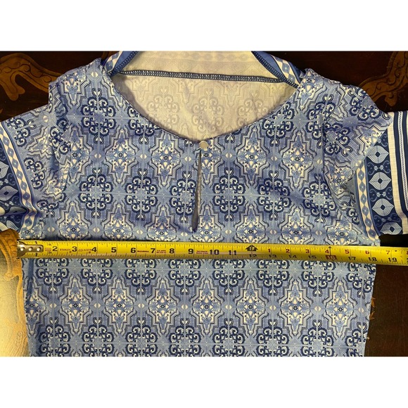 Cabana Life Blue White Tile Print UPF 50+ Shift Dress Beach Preppy Resortwear L - Picture 5 of 14